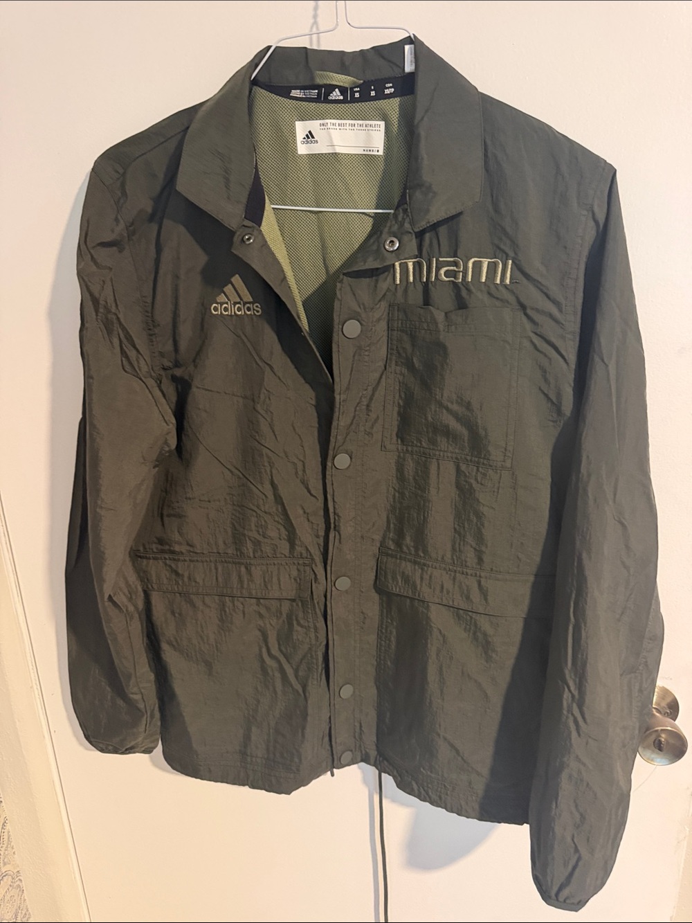 adidas Olive Green 'miami' Lightweight Windbreaker Jacket